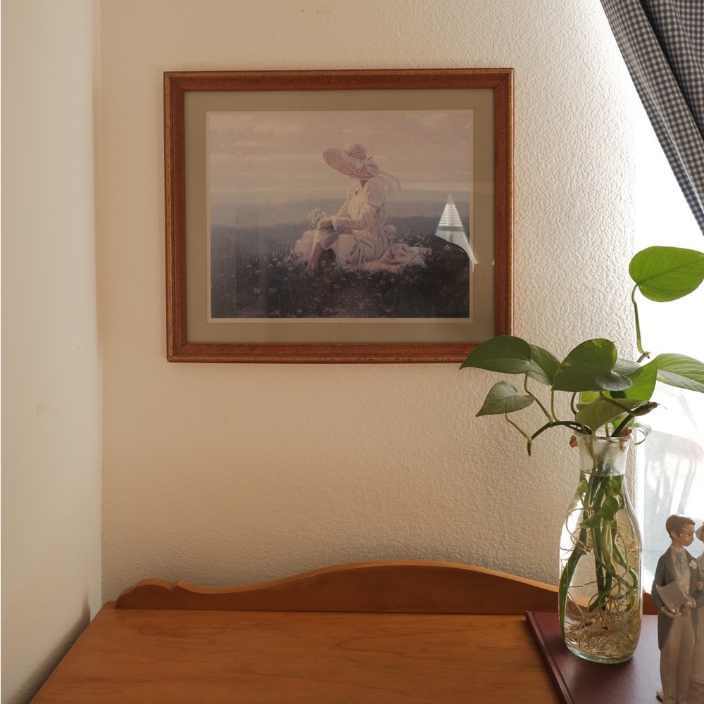 B R‎ Greene “Girl in Field of Flowers” Framed Wall Art 18” x 15”